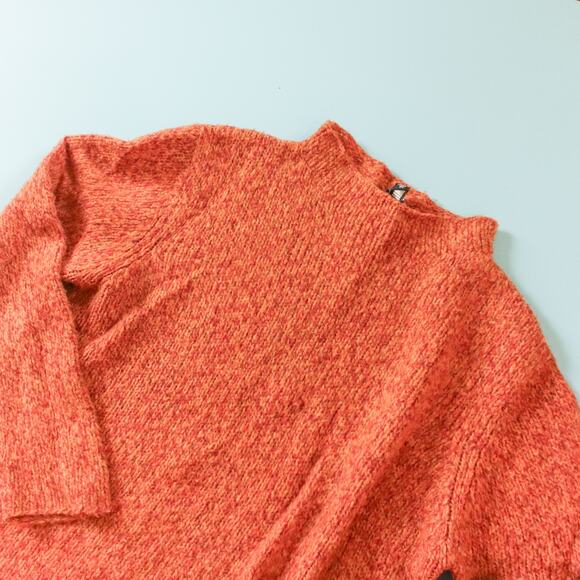 Eileen Fisher Orange Chunky Knit Mock Neck Sweater Size Petite Large Merino Wool - Picture 2 of 6